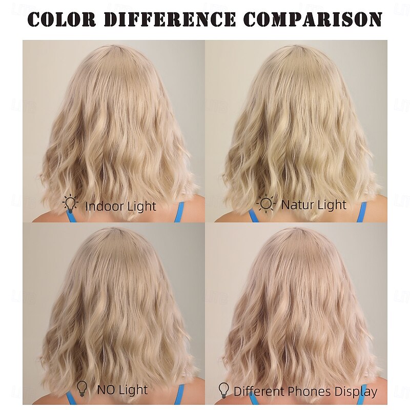 Synthetic Wig Wavy Curly Weave Asymmetrical Neat Bang Machine Made Wig 14 inch A1 Synthetic Hair Women's Classic Comfortable Color Gradient Light Brown4