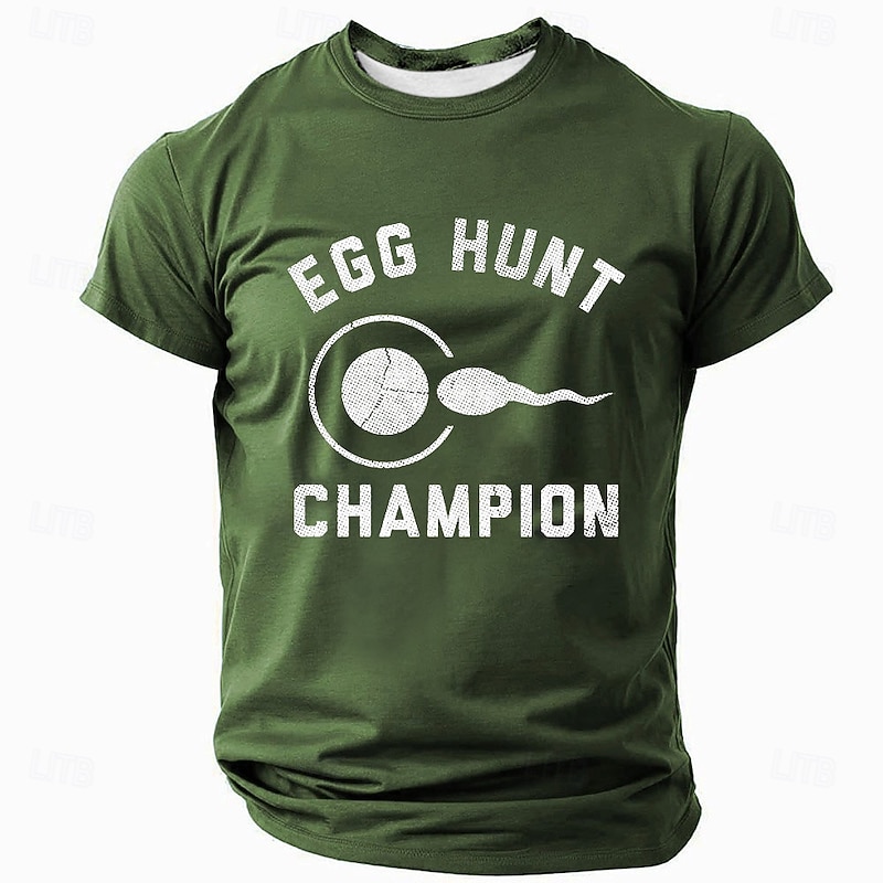Men's Funny Egg Hunt Champion Graphic T-Shirt - Conception Humor Sperm & Egg Tee2