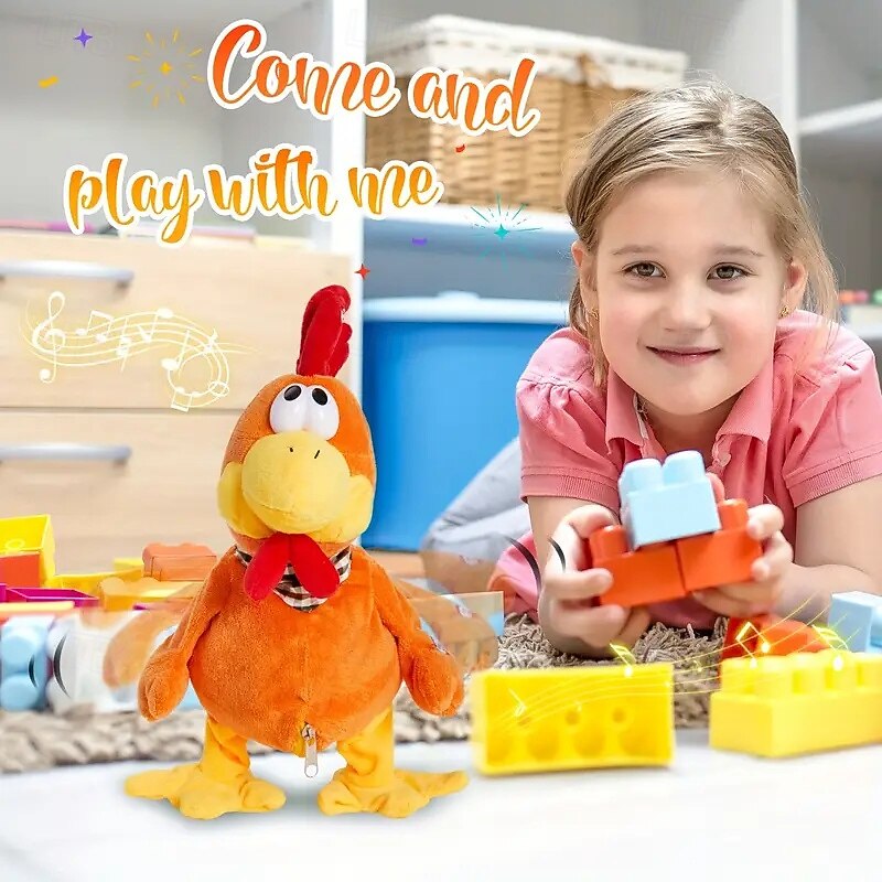 Squawking Chicken Musical Stuffed Animal Plushies Walking Singing Waving Rooster Happy Easter Gift for Youngsters Electronic Interactive Plush Toy for Boys Girls Easter Perfect Playing Doll for Yo4