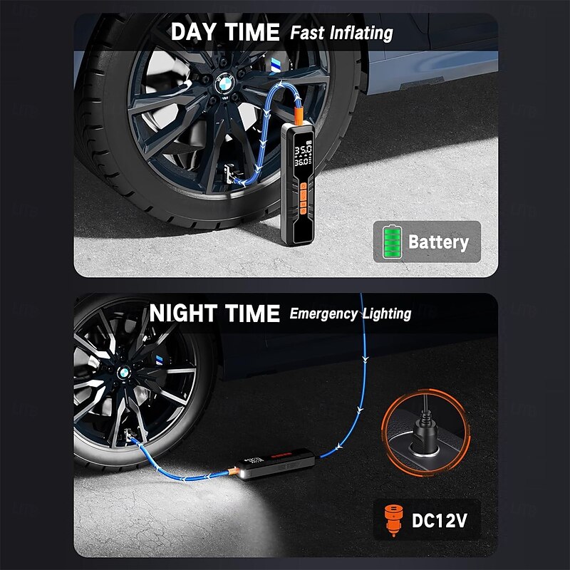 Tire Inflator Portable Air Compressor 4X Air Pump for Car Tires 150PSI&10000mAh Portable Tire Inflator for Car 12DC Air Pump2