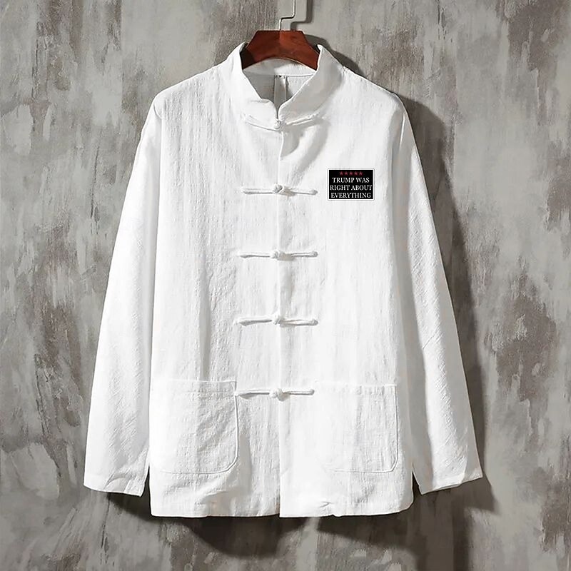 Men's Linen Shirt Casual Shirt Button Up Shirt Plain Vacation Street Black White Dark Navy Beige Long Sleeve Grandad Collar Spring & Summer Clothing Apparel Pocket