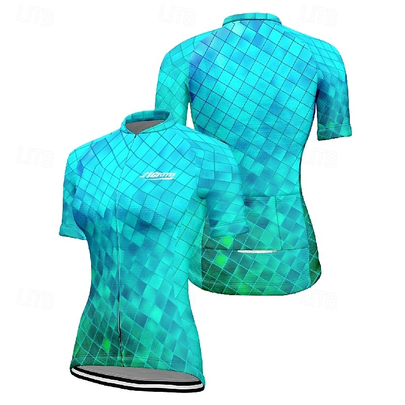 Women's Cycling Jersey Argyle Short Sleeve Bike Tee Tshirt Jersey with 3 Rear Pockets Mountain Bike MTB Quick Dry Anatomic Design Wicking Breathable Sports Black Blue Clothing Apparel3