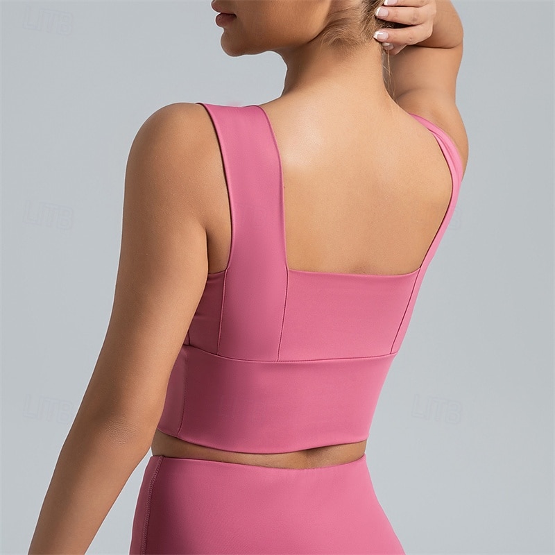 Women's Light Support Sports Bra Running Bra Open Back Wirefree Bra Top Padded Fitness Leisure Sports Running Breathable Lightweight Soft Spandex Dark Pink Pink+Red Rust Red Solid Colored4