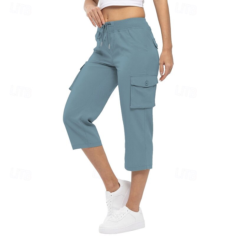 Women's Capri Pants Slacks Parachute Pants Casual Daily Casual Calf-Length Natural Plain Pocket Elastic Drawstring Design Breathability Soft Micro-elastic Street Daily Peacock Blue Light Sky Blue4