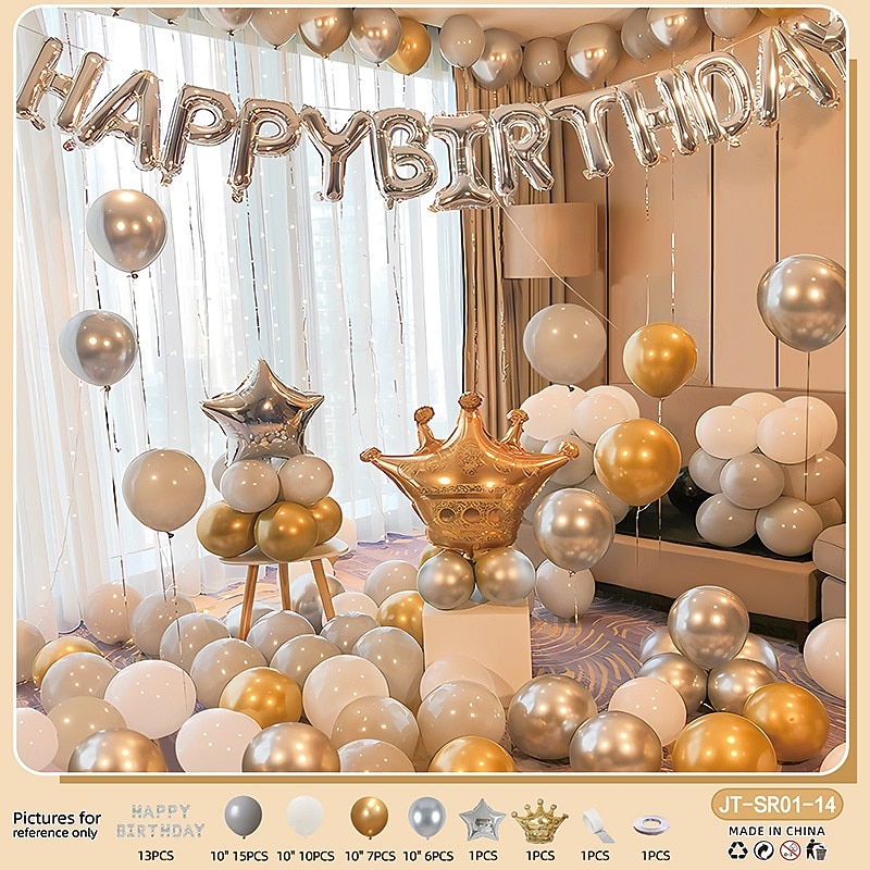Birthday Party Scene Decoration Set - Multicolor Balloons with 'Happy Birthday' Balloons Banner2