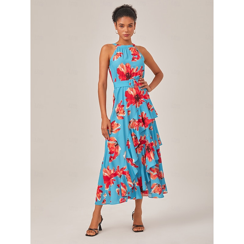 Floral Ruffle Chiffon Maxi Dress