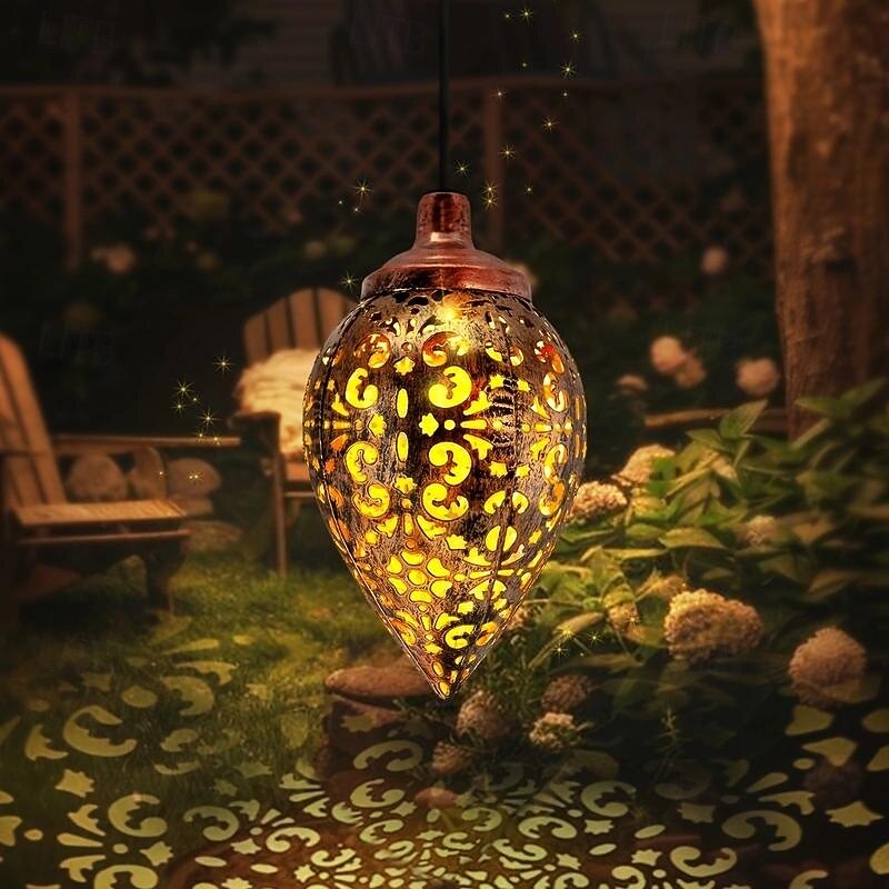 1 Pc outdoor solar water droplet shaped hollow projection lamp pendant light courtyard garden tree under festival wedding party decoration light