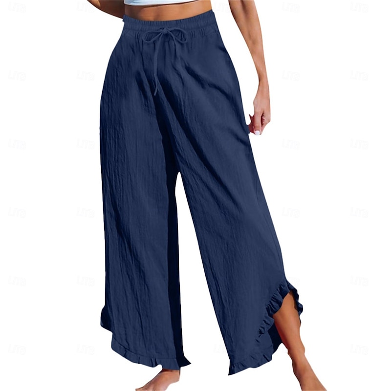 Women's Chinos Comfort Ankle-Length High Waist Solid Colored Inelastic Casual Daily Apple Green Navy-blue claret Cuticolor Summer Spring Loose Fit