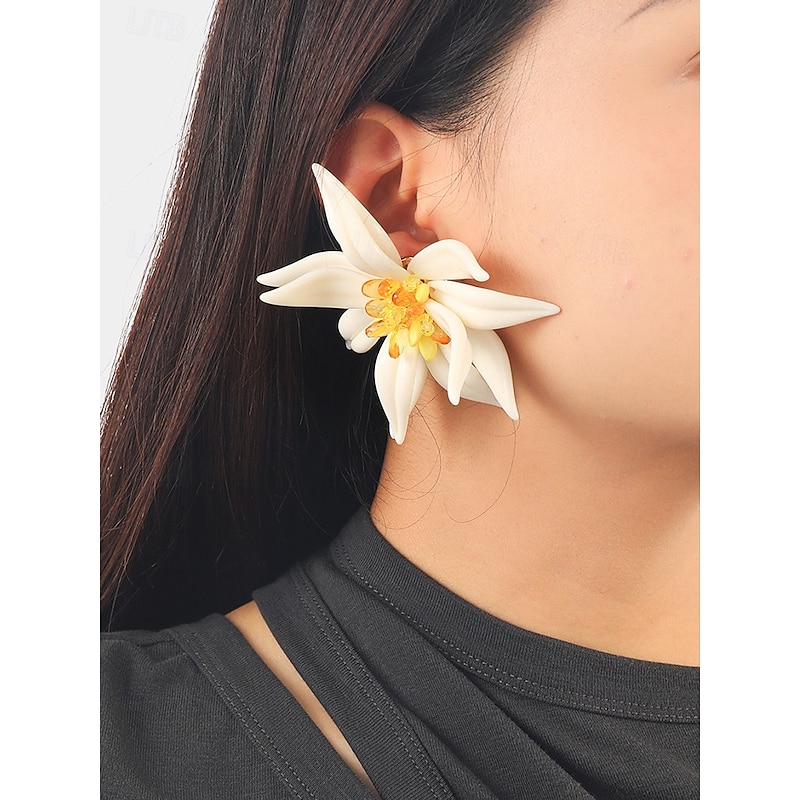 Women's Floral Jewelry Set – Handmade Statement Necklace, Earrings & Bracelet with White Flower Design, Elegant Boho Chic Accessories for Weddings, Parties & Special Occasions