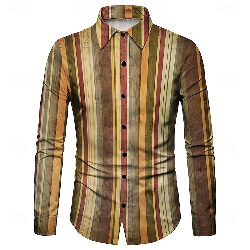 Retro Vintage 1970s Shirt Aloha Shirt Hippie Striped Ethnic Fancy Dress Men's Masquerade Party Daily Wear Pride Parade Adults' Shirt3