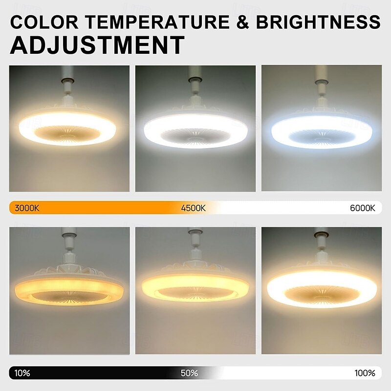 E27 Base Ceiling Fan with Light and Remote Control Ceiling Light with Fan 3 Speeds 3 Light Color Dimming and Timing for Bedroom Living Room Dormitory2