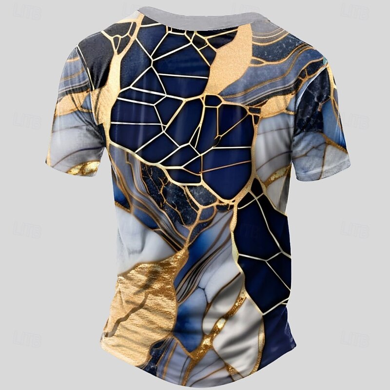 Men's Marble pattern T Shirt Henley Shirt Short Sleeve Designer Retro Vintage Street Casual Daily Summer Spring Dark Brown Navy Blue Coffee Henley Henley T-Shirt2