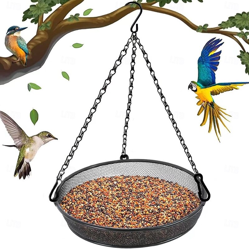 Hanging Bird Feeder, Outdoor Garden Metal Mesh Bird Dining Dish, Suspended Bird Feeding Tray for Yard, Patio, Backyard4