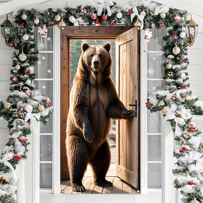 Brown Bear Door Decorations Door Covers Door Tapestry Door Curtain Decoration Backdrop Indoor/Outdoor Door Banner for Front Door Farmhouse2