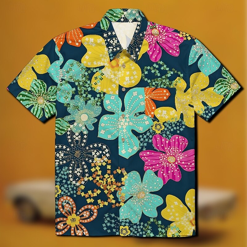Retro Vintage 1970s Shirt Aloha Shirt Hippie Disco Floral Fancy Dress Men's Masquerade Vacation Party Pride Parade Adults' Shirt