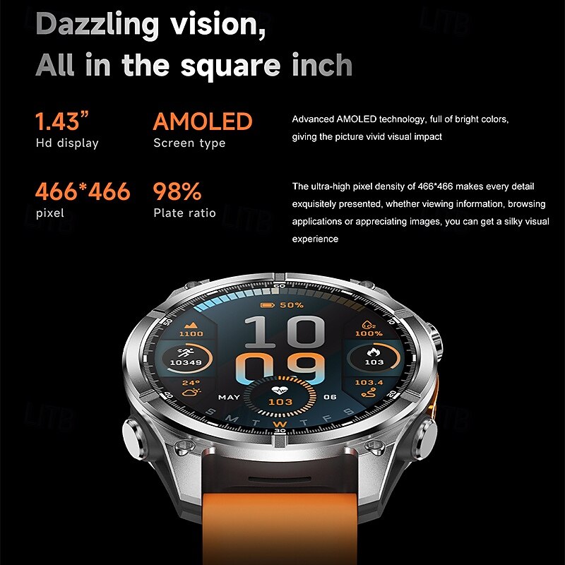 iMosi HD300 Smart Watch 1.43 inch Smartwatch Fitness Running Watch Bluetooth Pedometer Call Reminder Sleep Tracker Compatible with Android iOS Women Men Hands-Free Calls Waterproof Media Control IP682