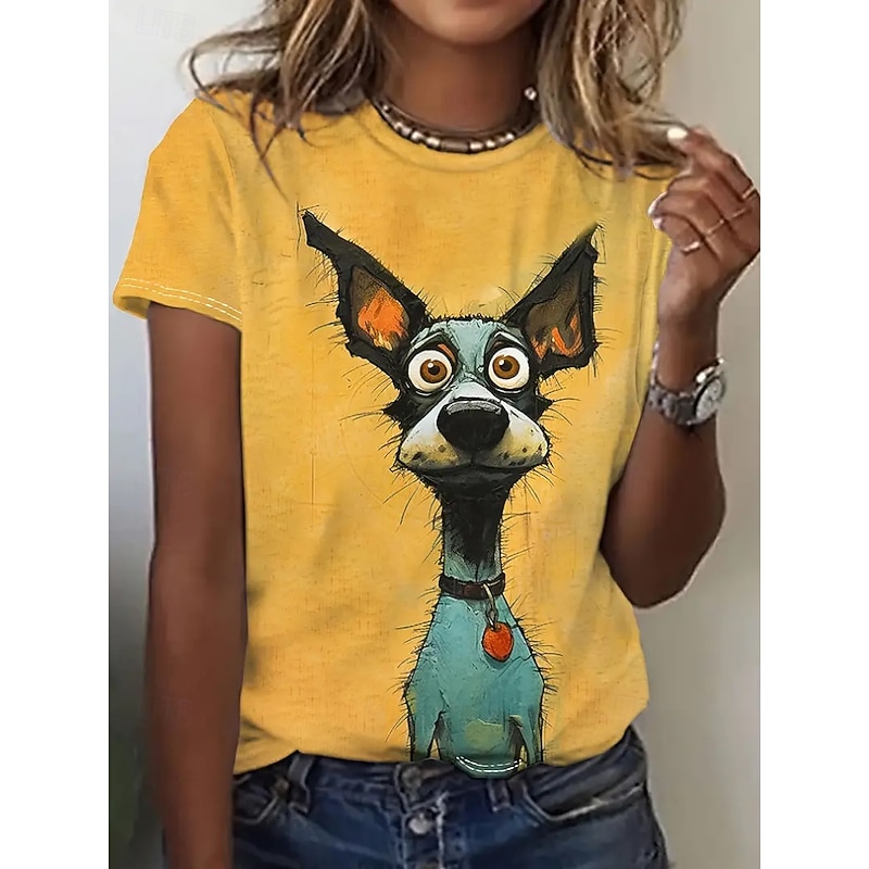 Women's T Shirt Summer Tops Graphic Dog Classic Casual Short Sleeve Crew Neck Crop Tops Daily Weekend Print Rainbow Summer Spring Fall