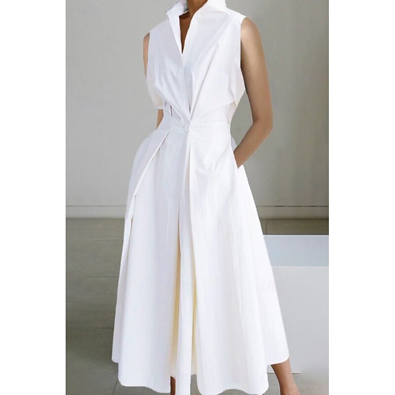 Women's Midi Dress White Dress Trumpet Mermaid Dress Print Dress Fashion Tea Party Going out Weekend Regular Fit Plain Flower Sleeveless V Neck White Cream Orange Beige Summer