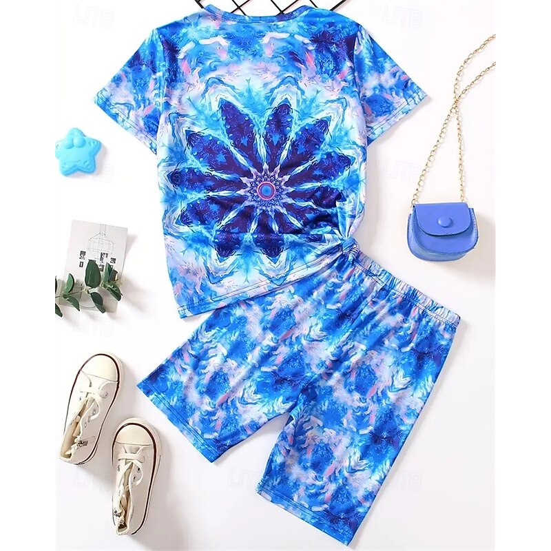 Boys Girls' 3D Floral T-shirt & Shorts Set Short Sleeve Summer Spring Sports Fashion Daily Kids 4-12 Years Crew Neck Outdoor Vacation Sports Tailored Fit2