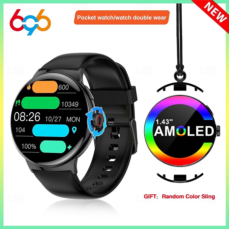 696 LA99 Smart Watch 1.43 inch Smartwatch Fitness Running Watch Bluetooth ECG+PPG Pedometer Call Reminder Compatible with Android iOS Women Men Hands-Free Calls Message Reminder IP 67 46mm Watch Case2