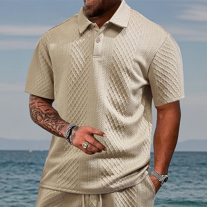 Men's Golf Shirt Golf Polos Shirts Work Casual Lapel Short Sleeve Basic Modern Plain Buttons Jacquard Summer Spring Regular Fit Black White Navy Blue Khaki Gray Light Blue Golf Shirt4
