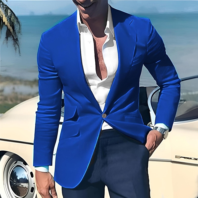 Men's Graduation Blazer Business Cocktail Party Wedding Party Fashion Casual Spring &  Fall Polyester Linen Plain Pocket Buttons Comfortable Single Breasted One-button Blazer Light Pink Yellow Pink2