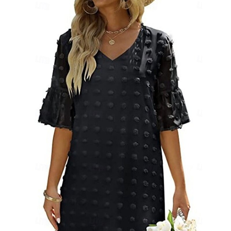 Women's Mini Dress Shift Dress Summer Dress Solid Color Vacation Casual Daily Regular Fit Graphic Half Sleeve V Neck Black White Pink Wine Summer4