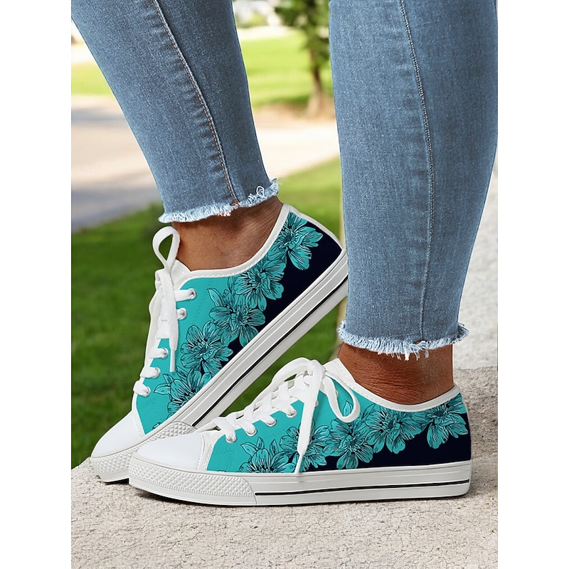 Women's Colorful Artistic Lace-Up Sneakers - Vibrant Patterned Casual Canvas Shoes for Spring and Summer4