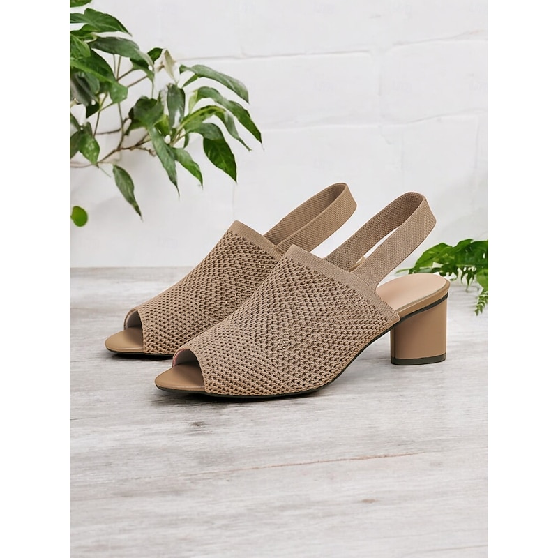 Women's Flyknit Peep Toe Block Heel Sandals - Stylish Breathable Summer Shoes for Office & Casual Outfits2
