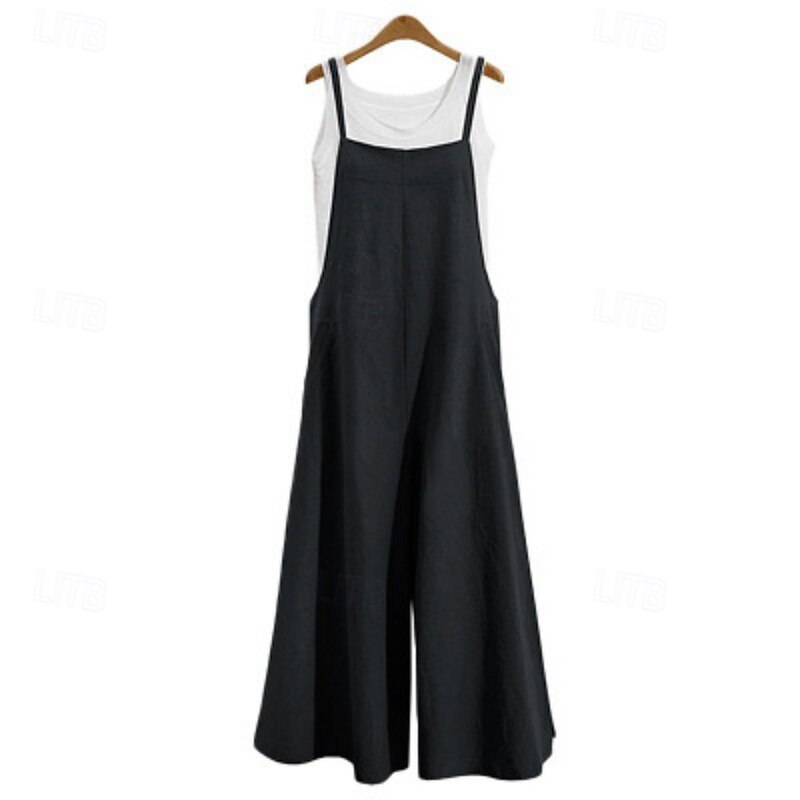 Women's Normal Jumpsuit Streetwear Solid Color Sleeveless Square Neck Backless Street Daily Regular Fit Black White Army Green Summer4
