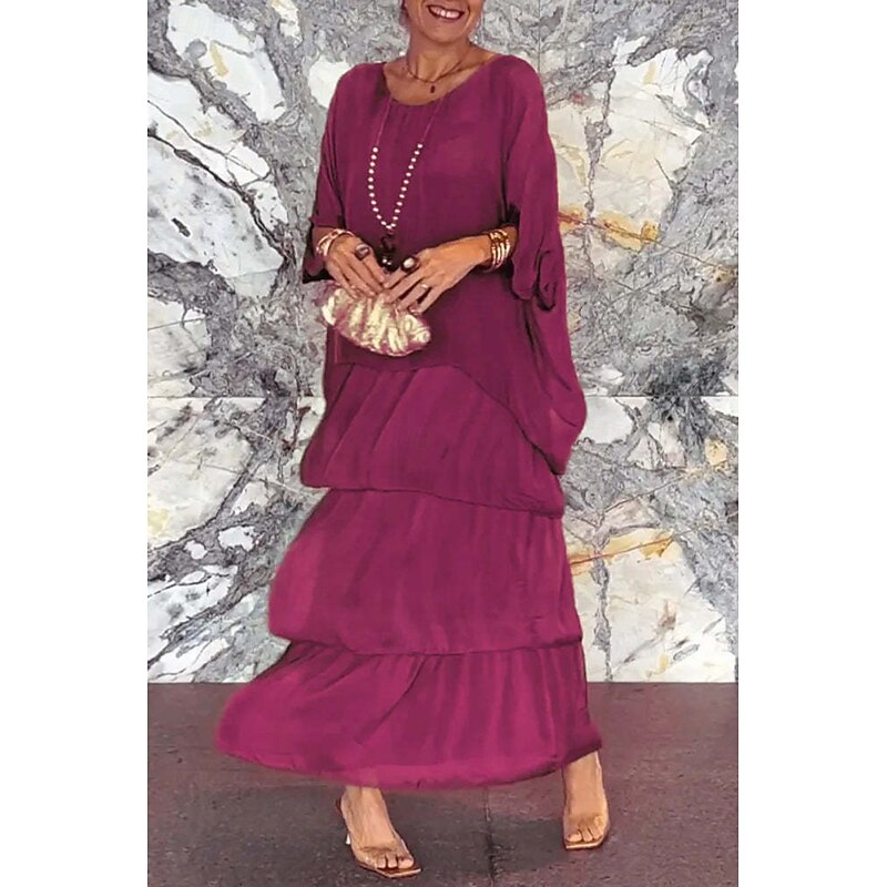 Women's Midi Dress Casual Dress Cocktail Dress Wedding Guest Dress Chiffon Dress Fashion Batwing Sleeve Outdoor Vacation Weekend Regular Fit Plain Flower Half Sleeve Crew Neck Red Green Gray Summer