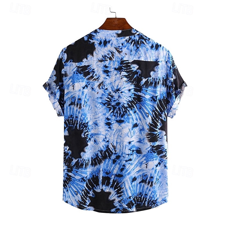 Men's Shirt Summer Shirt Casual Shirt Beach Shirt Button Up Shirt Blue Short Sleeve Graphic Standing Collar Vacation Hawaiian Clothing Apparel Polyester Fashion Casual Comfortable2