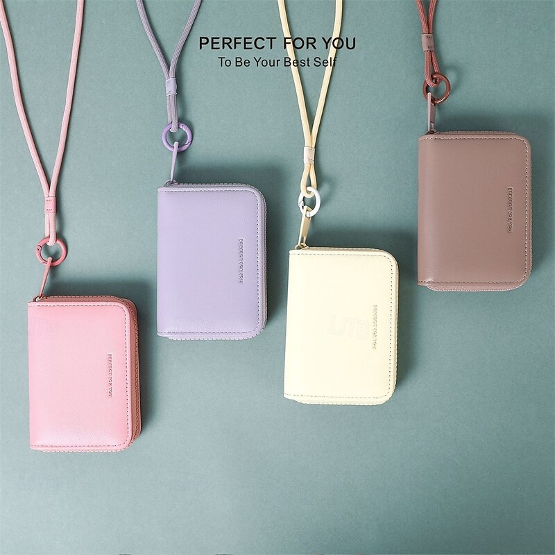 1PCS portable PU fashionable and high-end women's wallet multifunctional with hanging rope and large capacity women's card bag4