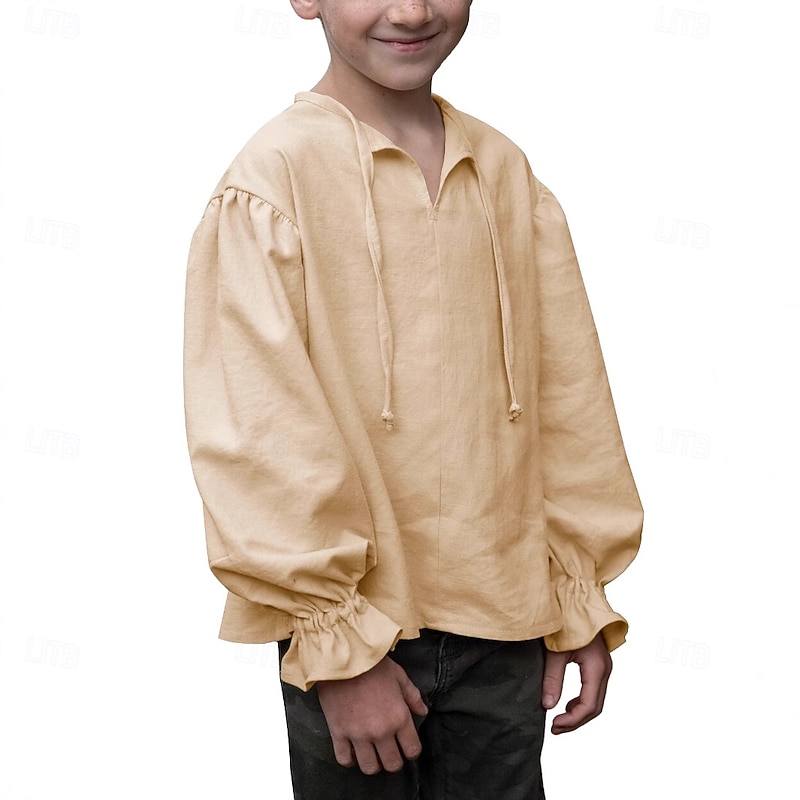 Retro Vintage Medieval Renaissance Shirt Pirate Viking Lace up Solid Color Fancy Dress Boys' Pirate Halloween Carnival Children's Day Vacation Casual Daily LARP Kid's Shirt Spring & Summer4
