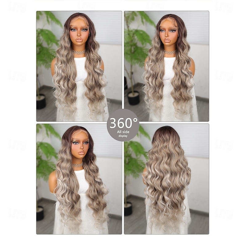 Synthetic Lace Wig Body Wave Style 30 inch Mixed Color Middle Part 13x4 Lace Front Wig Women's Wig Flaxen2