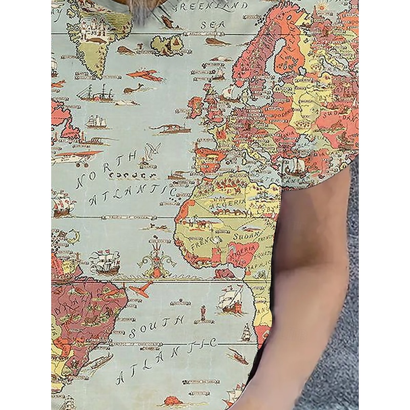 Women's T Shirt Summer Tops Graphic Map Classic Casual Short Sleeve Crew Neck Crop Tops Daily Weekend Print Rainbow Summer Spring Fall4