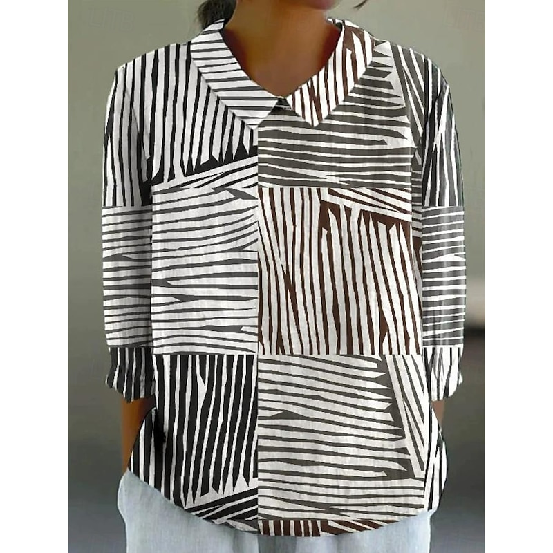 Women's Blouse Long Sleeve Peter Pan Collar Casual Geometric Bohemia Daily Stylish Collar Regular Tops Daily Buttons Print Black Yellow Red Blue Beige Summer Spring3