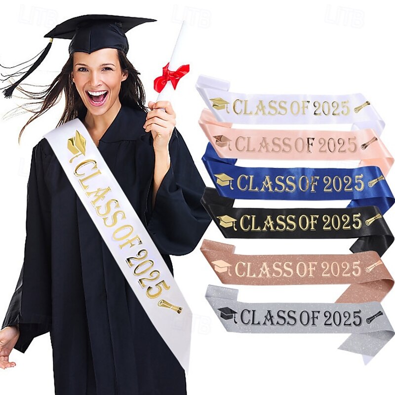 Unisex Graduation Stole, Plain Graduation Sash, Honor Stole for Students, CLASS OF 2025 Glittered Fabric Gold Foil Sash, Graduation Party Ceremony Honor Stole
