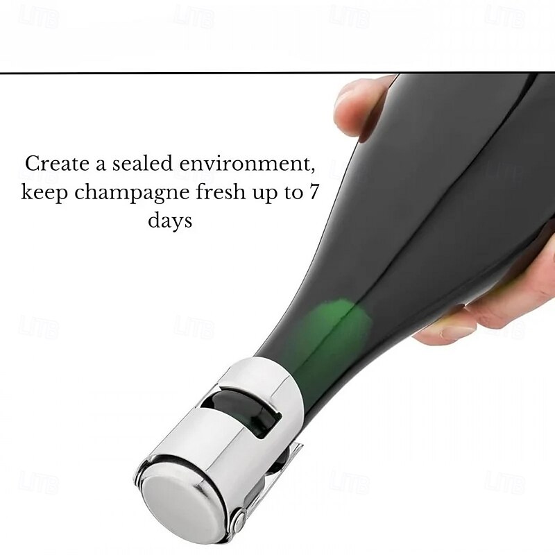 Stainless Steel Champagne Bottle Stopper Vacuum Sealed Sparkling Champagne Wine Bottle Saver Stopper Cap Bottle Opener Bar Tool Portable Stainless Latches Champagne Sparkling Wine Bottle Stopper3