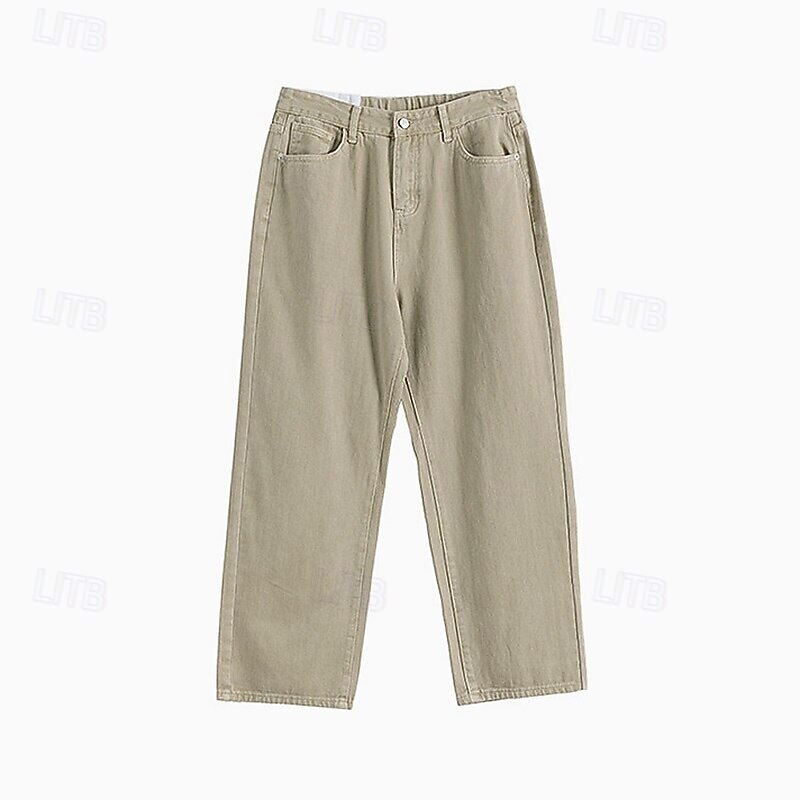 Men's 100% Cotton Chino Pants Straight Leg Solid Color Full Length Outdoor Vacation Casual Elegant Vacation Light Khaki Black Micro-elastic3