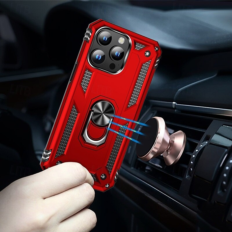 Phone Case For iPhone 17 Pro Max 17 Air 16 15 14 Pro Max Plus 13 12 11 Pro Max Back Cover Ring Holder Magnetic Shockproof Retro TPU PC4