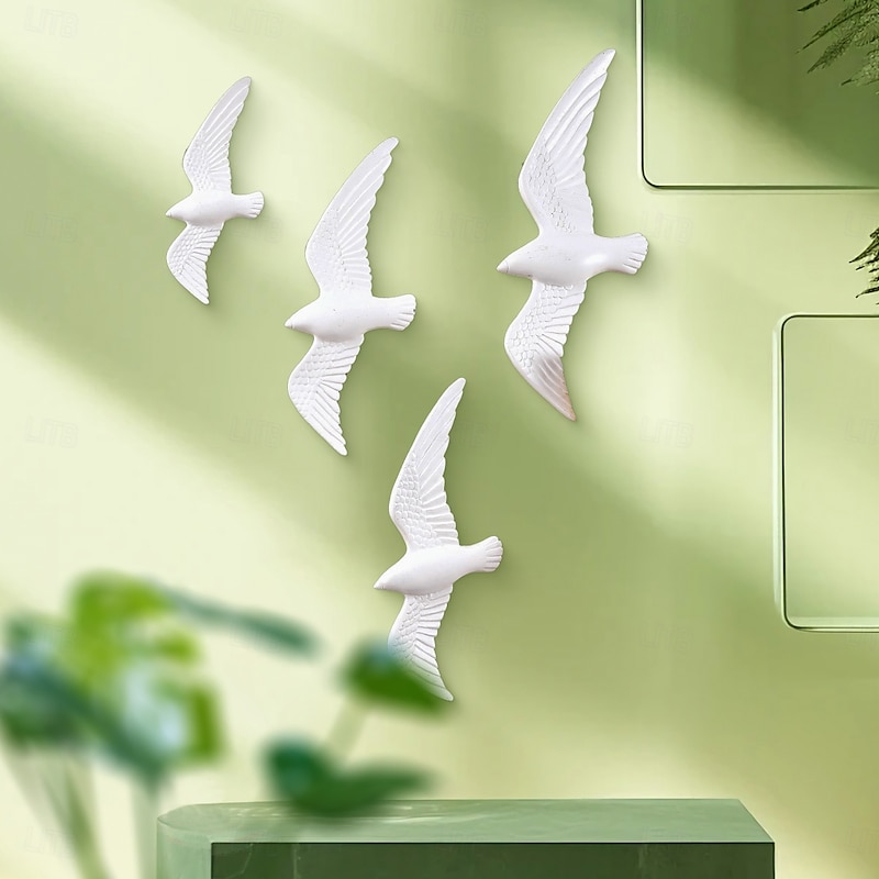 4PCS White Resin Flying Bird Ornaments, 3D Wall Decorations for Home, Family, Hotel, Indoor Warm Bird Wall Decor, Decorative Wall Embellishments 2025