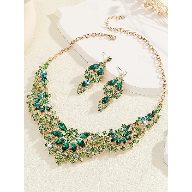 Elegant Green Crystal Jewelry Set – Statement Necklace & Earrings for Women, Luxury Wedding & Party Accessories4