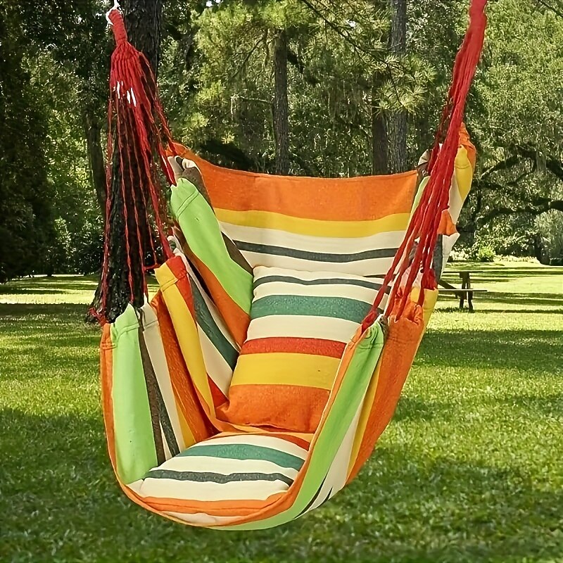 2 Ropes Hanging Chair Striped Fabric Leisure Fabric Striped Hanging Chair Without Cushion And Pillow, with 2 Ropes And Storage Bag