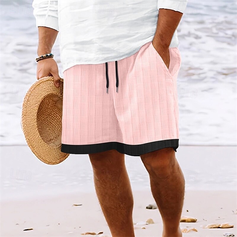 Men's Shorts Summer Shorts Beach Shorts Casual Shorts Pocket Drawstring Elastic Waist Color Block Jacquard Comfort Breathable Short Outdoor Vacation Sport Casual Black White3
