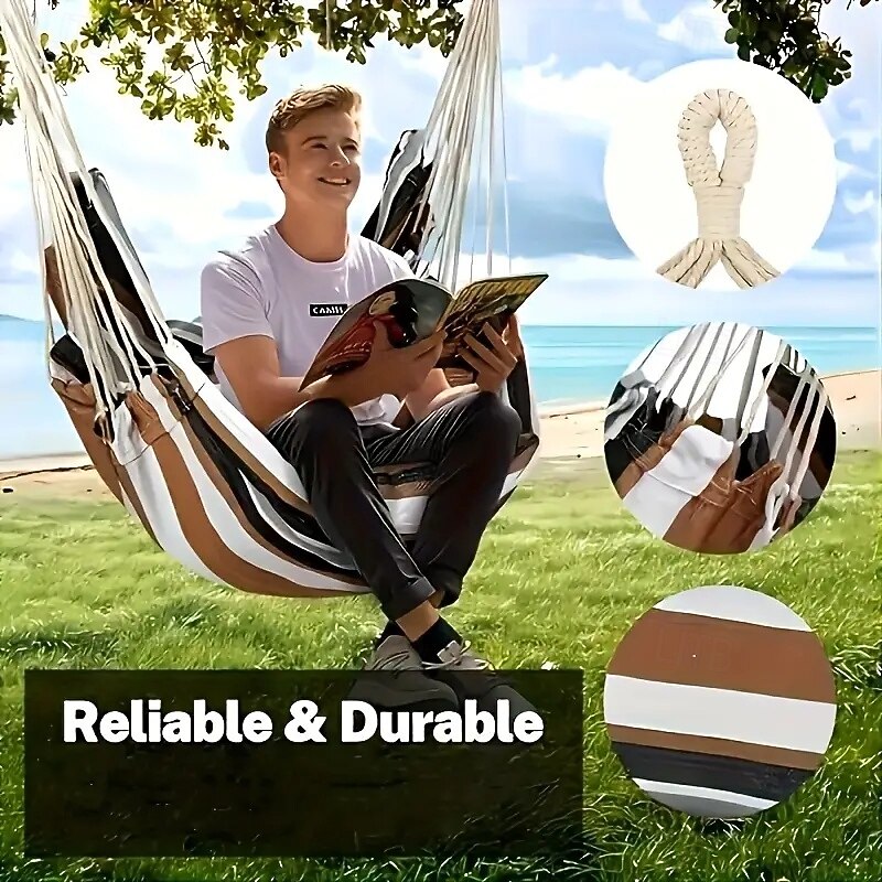 1 Piece Hammock Chair Swing Seat Sturdy Hammock Chair With Multiple Drawstrings Comfortable and Durable and Equipped With Two Ropes and Instructions for Easy Hanging Ideal for Outdoor Use3