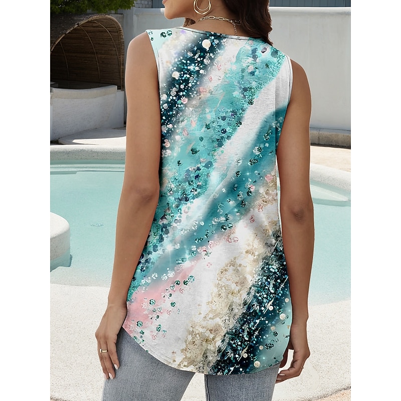 Women's Camisole Tank Top Graphic Abstract Stylish Casual Sleeveless Square Neck Regular Tops Daily Ruched Print Light Green Summer Spring2