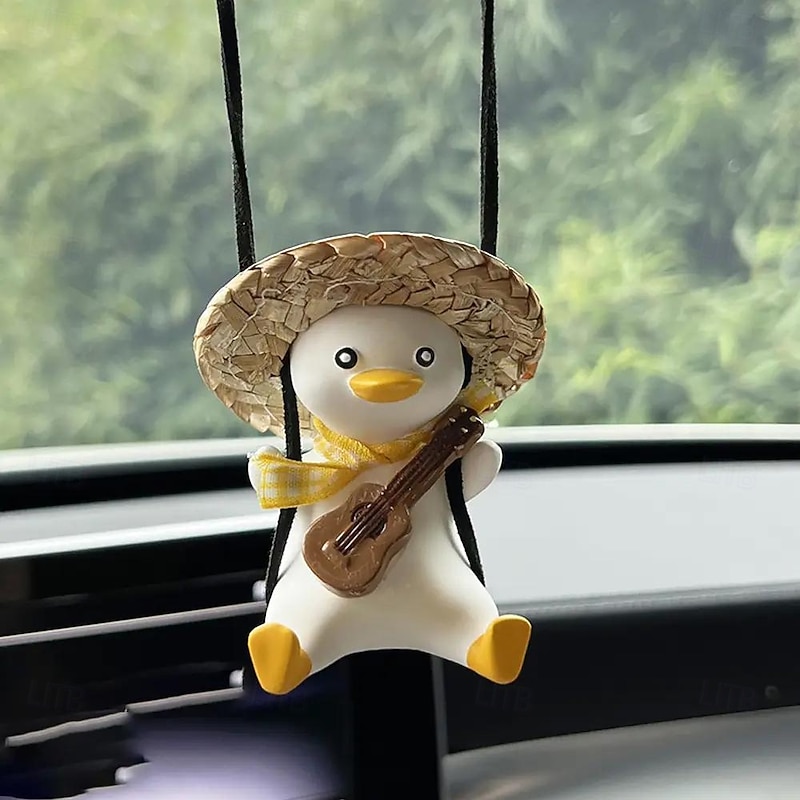 Car Pendant Cute Anime Little Duck Swing Auto Rearview Mirror Hanging Ornaments Interior Decoraction Accessories for Girls Gifts