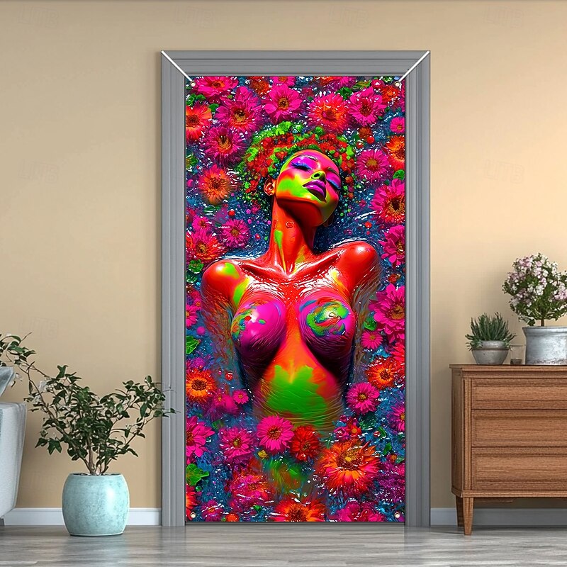 Oil Painting Woman Door Decorations Door Covers Door Tapestry Door Curtain Decoration Backdrop Indoor/Outdoor Door Banner for Front Door Farmhouse3