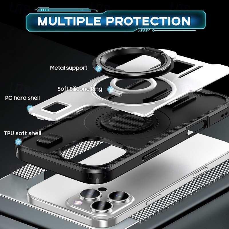 Phone Case For iPhone 16 15 14 Pro Max Plus 13 12 Pro Max Back Cover Ring Holder Shockproof Retro TPU PC4